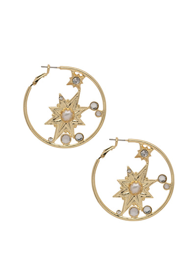 Stevie Statement Hoop Earrings - 4EFF41BGMDP - <p>The Stevie Statement Hoop Earrings feature metal stars and semi-precious stones within a classic hoop. From Sorrelli's Modern Pearl collection in our Bright Gold-tone finish.</p>