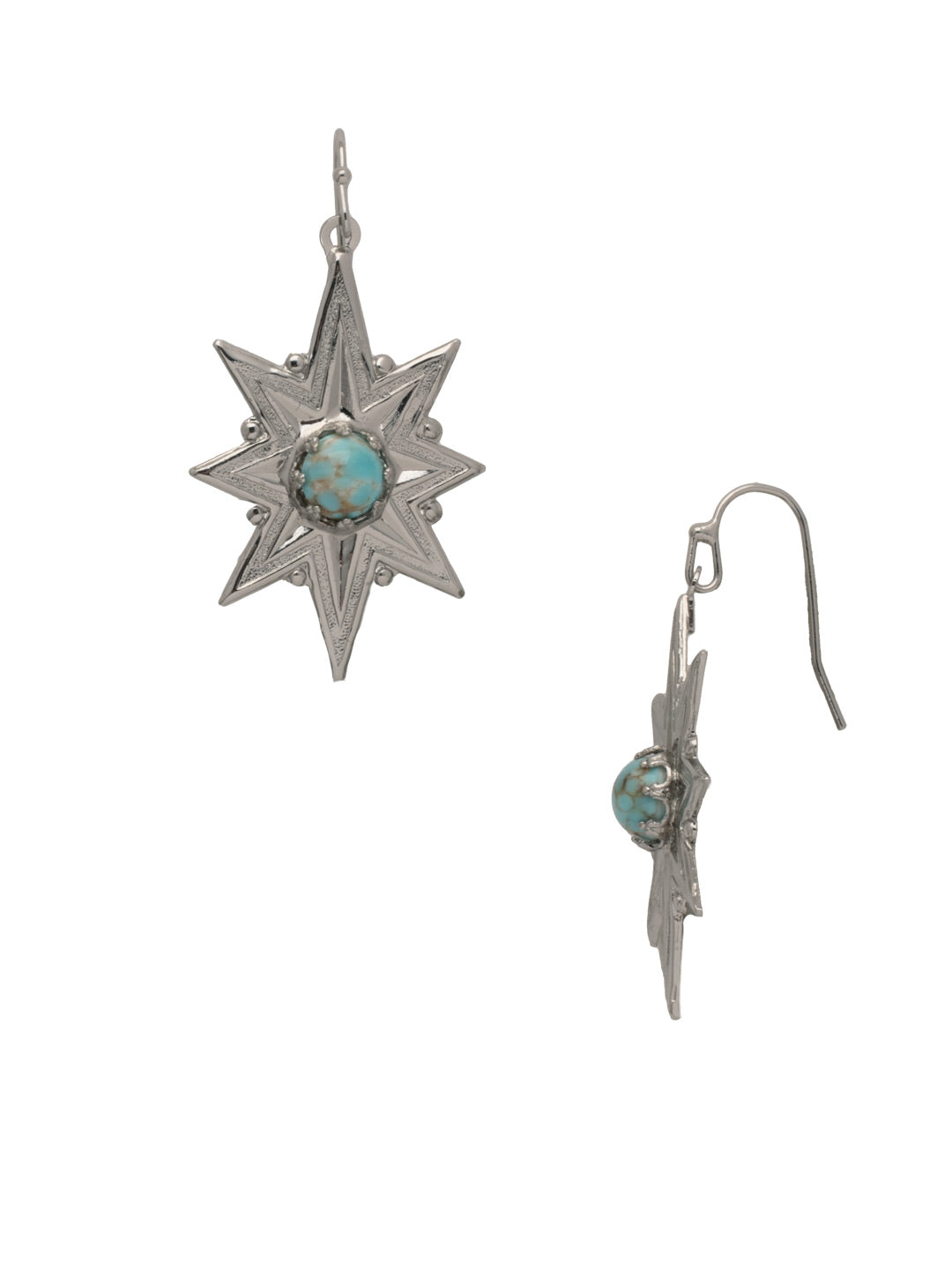 Stevie Dangle Earrings - 4EFF4PDTQ - <p>The stars align with the Stevie Dangle Earrings. A single stone sits at the center of an oversized metal star on a French wire. From Sorrelli's Turquoise collection in our Palladium finish.</p>