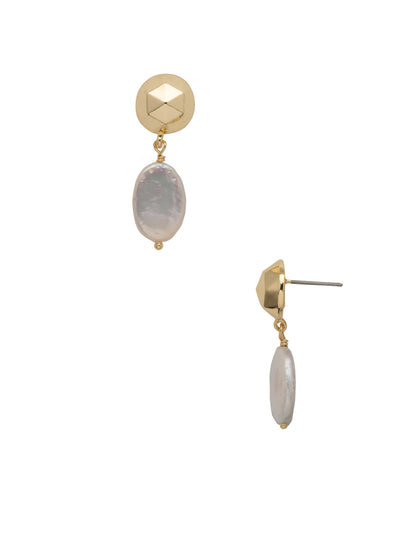 Larisa Dangle Earrings - 4EFF5BGMDP - <p>The Larisa Dangle Earrings feature a oblong freshwater pearl dangling from a geometric dome on a stud. From Sorrelli's Modern Pearl collection in our Bright Gold-tone finish.</p>