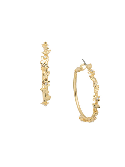 Willow Hoop Earrings - 4EFJ12BGCRY - <p>The Willow Hoop Earrings elevate the classic metal hoop with crystal embellished metal flowers and leaves. From Sorrelli's Crystal collection in our Bright Gold-tone finish.</p>