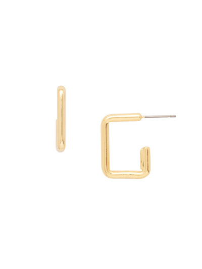 Geo Mini Hoop Earrings - 4EFL14BGMTL - <p>The Geo Mini Hoop Earrings feature a small open-back rectangular metal chain link on a post. From Sorrelli's Bare Metallic collection in our Bright Gold-tone finish.</p>