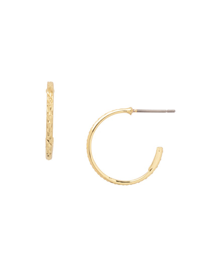 Textured Mini Hoop Earrings - 4EFL16BGMTL - <p>The Textured Mini Hoop Earrings feature a small open-back metal hoop with engraved detailing. From Sorrelli's Bare Metallic collection in our Bright Gold-tone finish.</p>