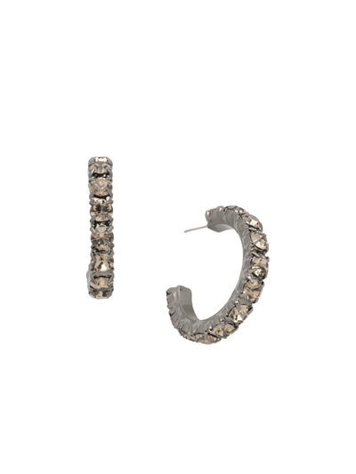 Crystal Studded Hoop Earrings - 4EFL1GMBD - <p>The Crystal Studded Hoop Earrings feature a chunky open-back metal hoop on a post, embellished with round cut crystals. From Sorrelli's Black Diamond collection in our Gun Metal finish.</p>