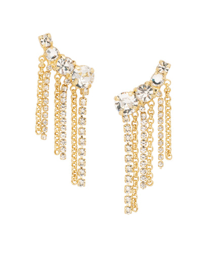 Curtain Climber Statement Earrings - 4EFL2BGCRY - <p>The Curtain Climber Statement Earrings feature a row of round cut crystals climbing up with chains of rhinestone crystals dangling beneath. From Sorrelli's Crystal collection in our Bright Gold-tone finish.</p>