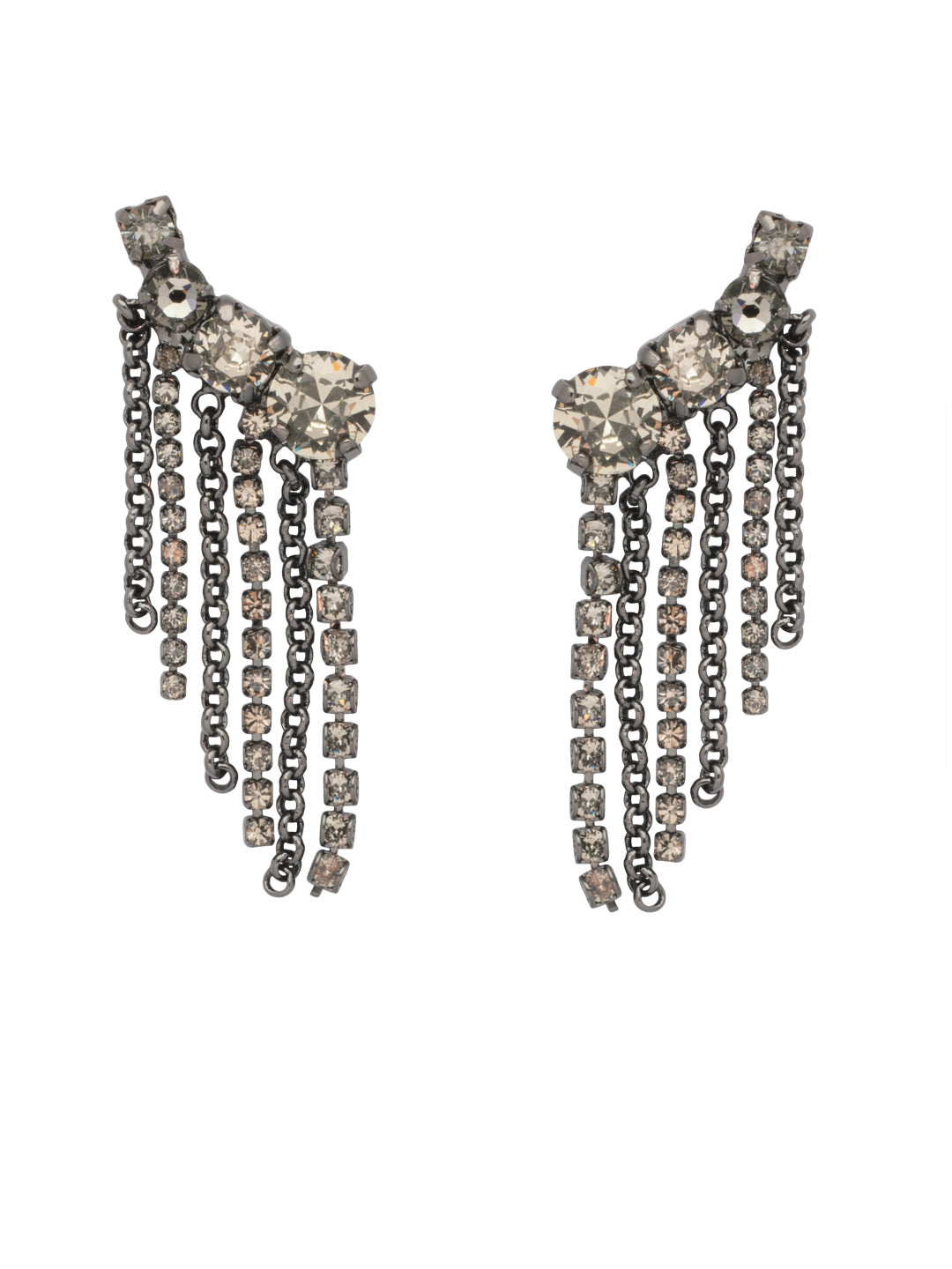 Curtain Climber Statement Earrings - 4EFL2GMBD - <p>The Curtain Climber Statement Earrings feature a row of round cut crystals climbing up with chains of rhinestone crystals dangling beneath. From Sorrelli's Black Diamond collection in our Gun Metal finish.</p>