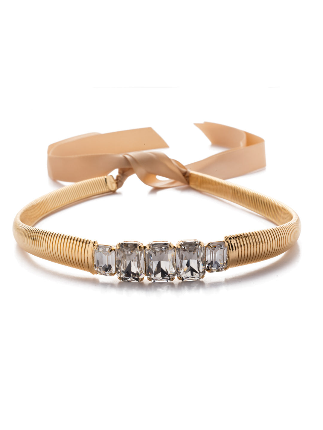 Emily Elizabeth Headband - 4HEP2BGCRY - <p>Soft, edgy and sparkly: that's the Emily Elizabeth Tie-On headband. Bold baguette crystals pair with a serious metal band, fastened with a loop of silk. This one's got it all. From Sorrelli's Crystal collection in our Bright Gold-tone finish.</p>