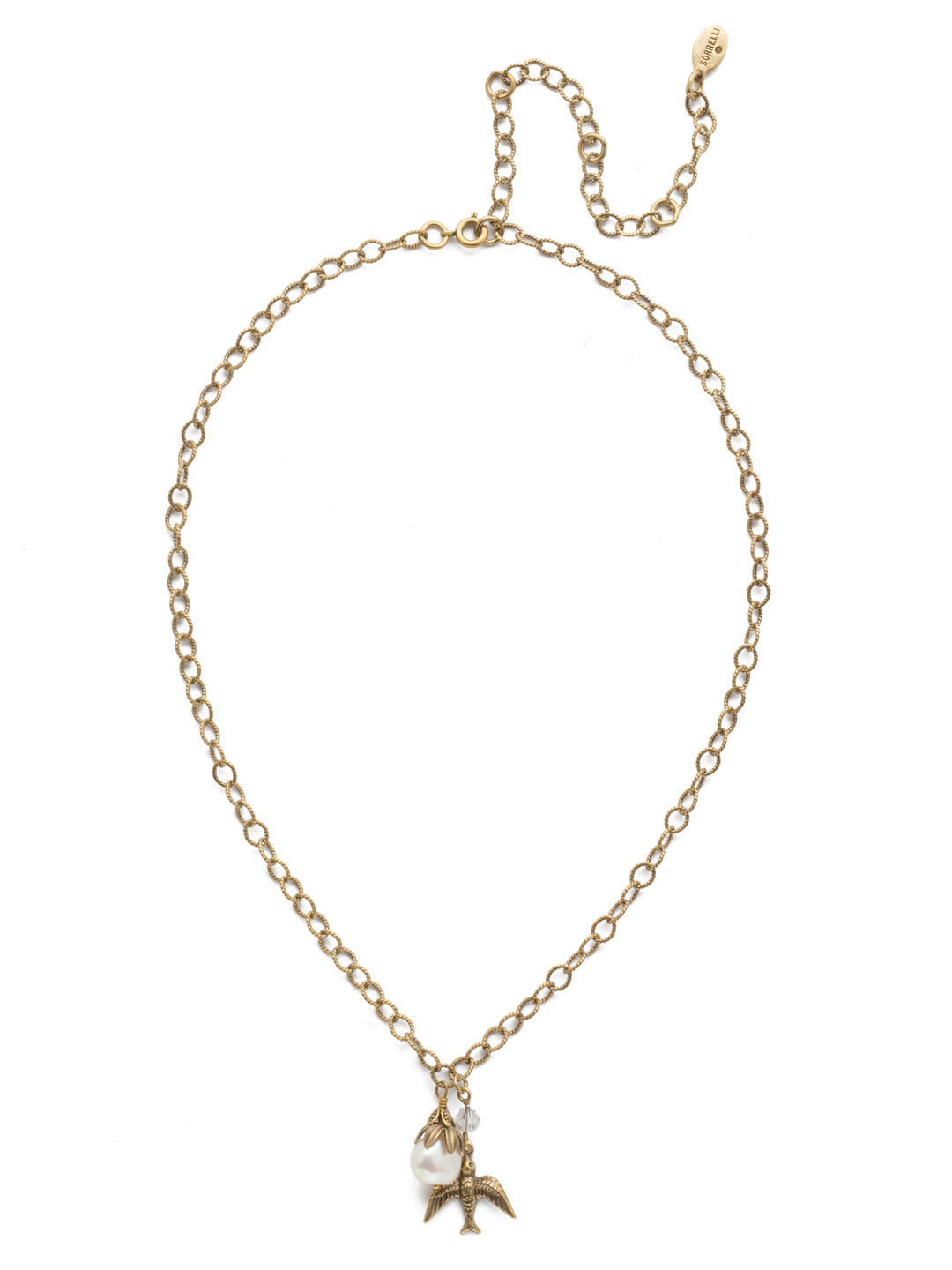 Piper Pendant Necklace - 4NEF5AGCRY - <p>Perfect for every day wear, this dainty pearl and bird piece can be adjusted to your desired length, adding that bit of something special. From Sorrelli's Crystal collection in our Antique Gold-tone finish.</p>