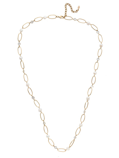 Melody Long Necklace - 4NET5AGMDP - <p>The Melody Long Necklace is a great everyday piece that's long on the current metal-link trend, but will stand the test of time with classic irredescent gems and pearl accents. From Sorrelli's Modern Pearl collection in our Antique Gold-tone finish.</p>