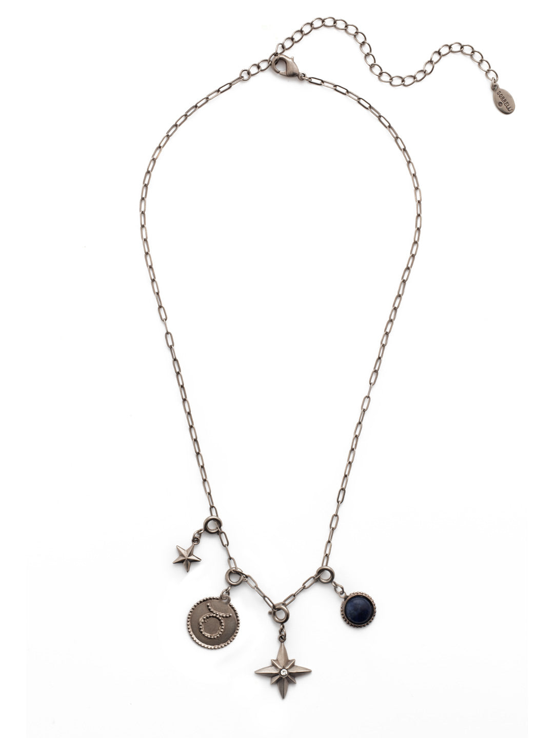Taurus Pendant Necklace - 4NEU85ASIND - <p>Let everyone know your sign! The Taurus Pendant necklace has a beautiful medallion charm with your astological symbol on it. The pendant hangs from a simple yet modern link chain. From Sorrelli's Industrial collection in our Antique Silver-tone finish.</p>