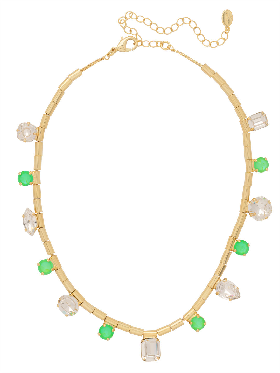 Janelle Chunky Tennis Necklace - 4NEZ4BGETG - <p>The Janelle Chunky Tennis Necklace features a chain of tube bars with assorted cut crystals lined around. A lobster claw clasp secures the necklace into various lengths. From Sorrelli's Electric Green  collection in our Bright Gold-tone finish.</p>