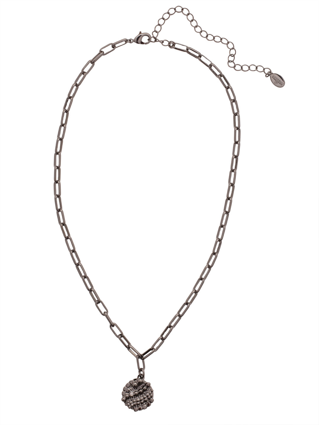 Khaleesi Pendant Necklace - 4NFC15GMCRY - <p>The Khaleesi Pendant Necklace features a scale-like detailed metal disk, dangling from an adjustable paperclip chain, and secured with a lobster claw clasp. From Sorrelli's Crystal collection in our Gun Metal finish.</p>