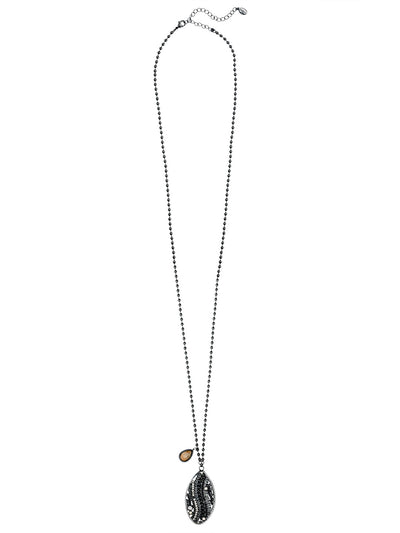 Khaleesi Long Necklace - 4NFC16GMIND - <p>The Khaleesi Long Necklace features a scale-like detailed metal oblong disk and a semi-precious accent stone, dangling from an adjustable chain, and secured with a lobster claw clasp. From Sorrelli's Industrial collection in our Gun Metal finish.</p>