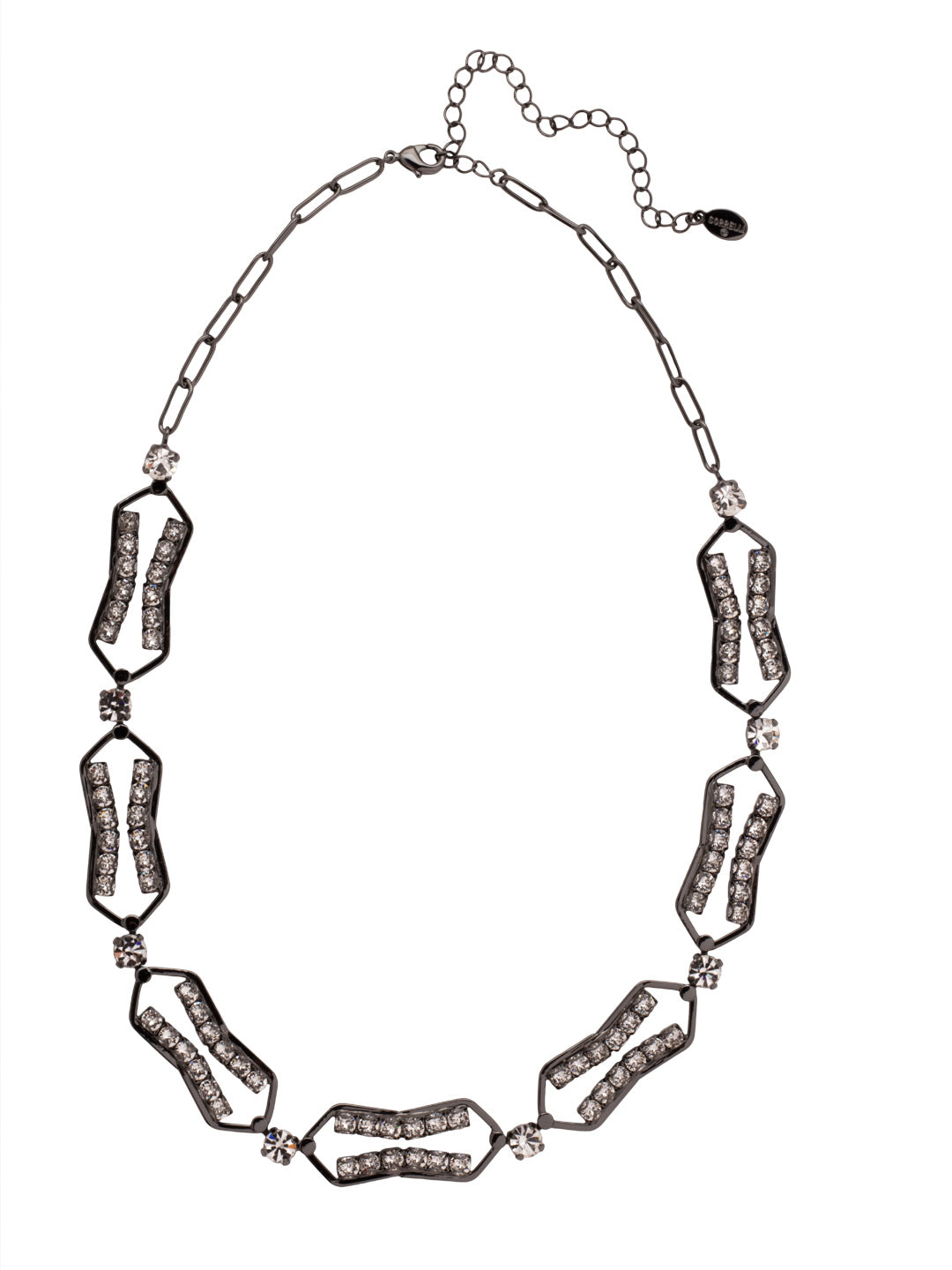 Roslyn Statement Necklace - 4NFC18GMCRY - <p>The Roslyn Statement Necklace features repeating hourglass shaped metal hoops with two lines of crystals inside. From Sorrelli's Crystal collection in our Gun Metal finish.</p>