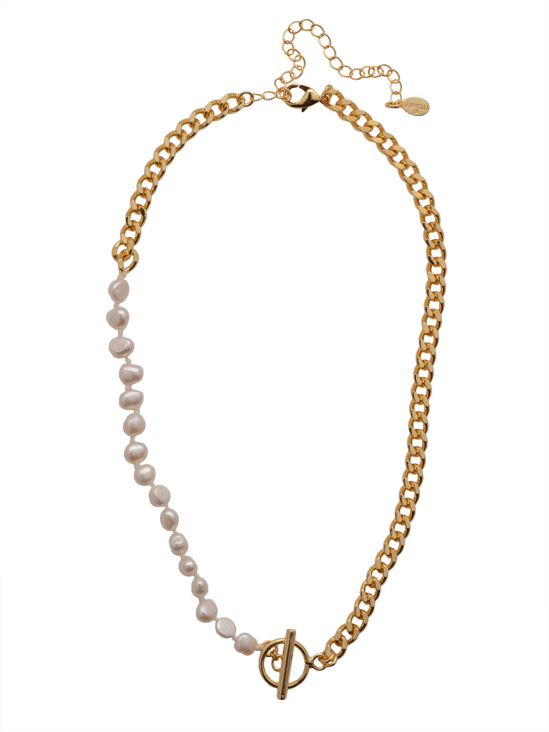 Jordan Half Pearl Tennis Necklace - 4NFC1BGMDP - <p>The Jordan Half Pearl Tennis Necklace features a line of metal chain links that splits into a half line of freshwater pearls. From Sorrelli's Modern Pearl collection in our Bright Gold-tone finish.</p>