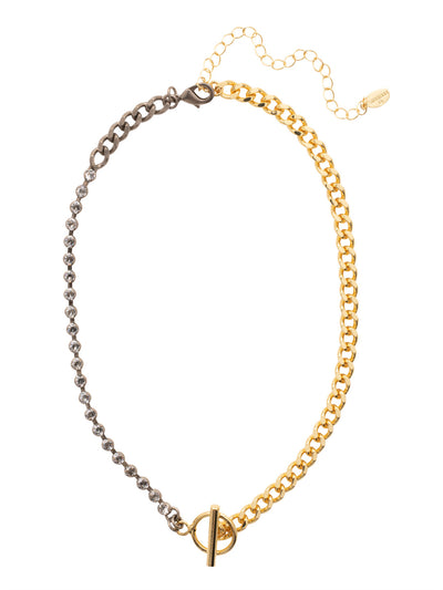 Jordan Half Crystal Tennis Necklace - 4NFC2MXCRY - <p>The Jordan Half Crystal Tennis Necklace features one side of metal chain links and one side of lined crystals, joined in the center by a decorative toggle clasp detail. From Sorrelli's Crystal collection in our Mixed Metal finish.</p>