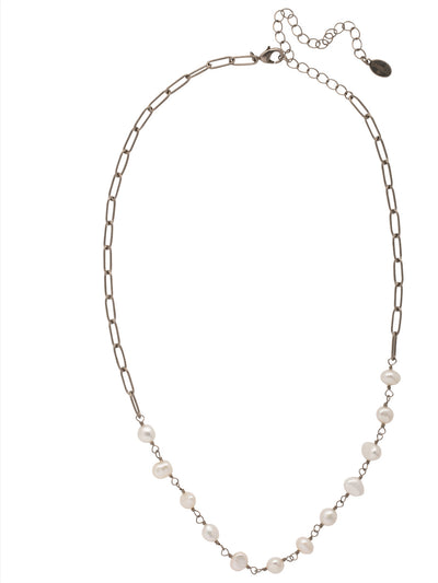 Jacinda Pearl Tennis Necklace - 4NFC3ASMDP - <p>The best-selling Jacinda Tennis Necklace is elevated with a half row of freshwater pearls at the front of an adjustable paperclip chain, secured with a lobster claw clasp. From Sorrelli's Modern Pearl collection in our Antique Silver-tone finish.</p>