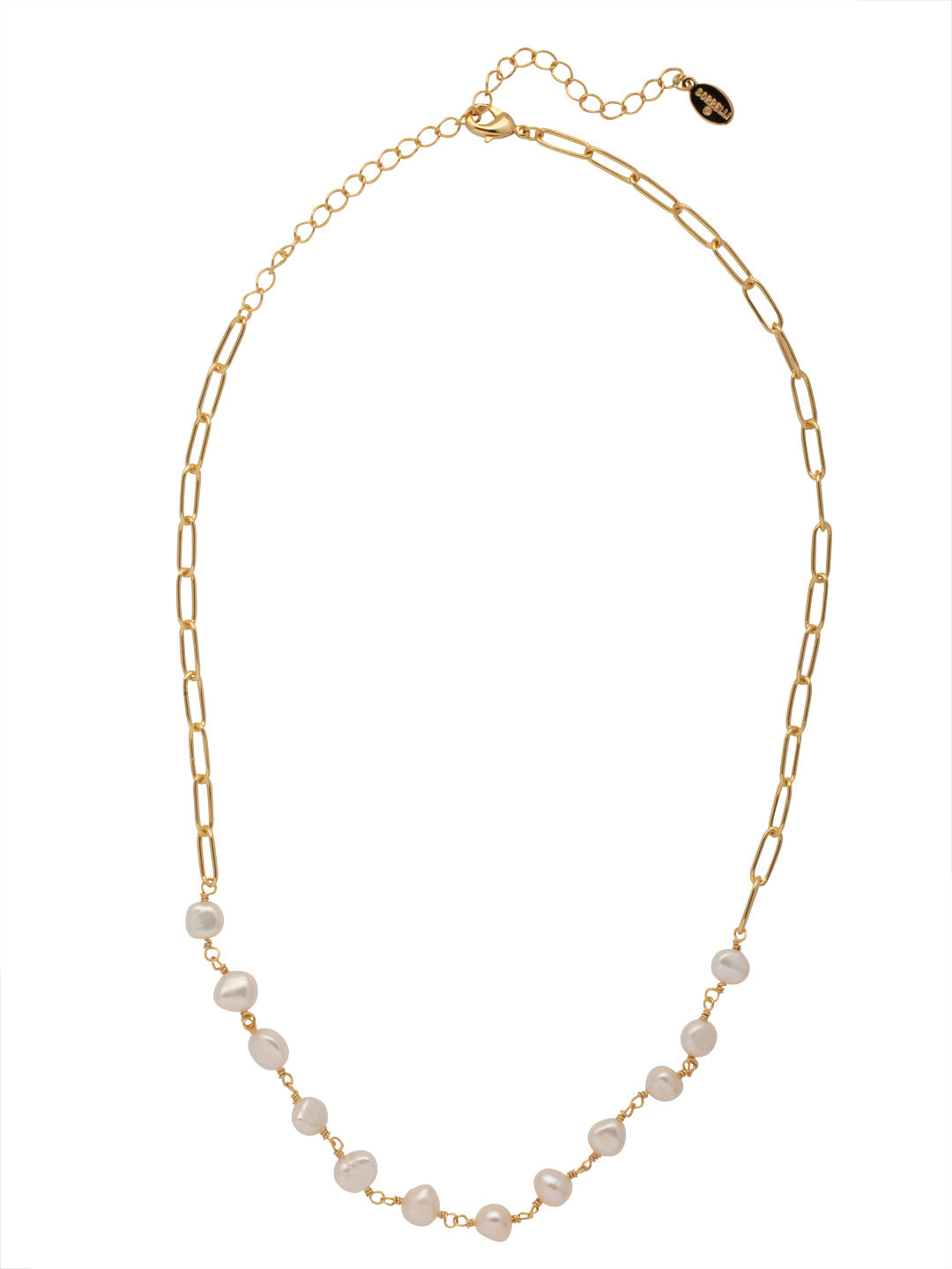 Jacinda Pearl Tennis Necklace - 4NFC3BGMDP - <p>The best-selling Jacinda Tennis Necklace is elevated with a half row of freshwater pearls at the front of an adjustable paperclip chain, secured with a lobster claw clasp. From Sorrelli's Modern Pearl collection in our Bright Gold-tone finish.</p>