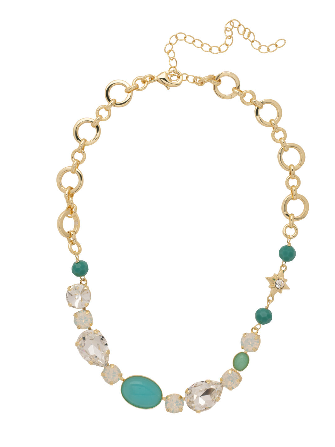 Pixie Chunky Tennis Necklace - 4NFF46BGAES - <p>The Pixie Chunky Tennis Necklace features ring chains, semi-precious beads, various crystals, and semi-precious crystals. From Sorrelli's Aegean Sea collection in our Bright Gold-tone finish.</p>