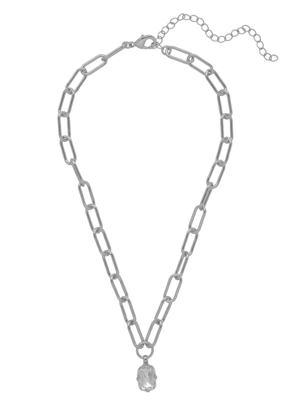 Nia Oval Pendant Necklace - 4NFJ18PDCRY - <p>The Nia Oval Pendant Necklace features a squared-off oval cut crustal pendant on an adjustable large chunky paperclip chain, secured with a lobster claw clasp. (16-20 inches) From Sorrelli's Crystal collection in our Palladium finish.</p>
