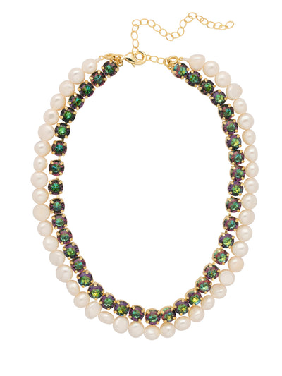 Matilda Layered Tennis Necklace - 4NFL18BGVO - <p>The Matilda LayeredTennis Necklaces features a tennis necklace with lined with round cut crystals on an adjustable chain, secured with a lobster claw clasp, and a strand of freshwater pearls with a spring ring clasp on either end. Remove the strand of peals and wear the crystal tennis necklace solo or easily clip on the strand of pearls for an effortless layered look! From Sorrelli's Volcano collection in our Bright Gold-tone finish.</p>