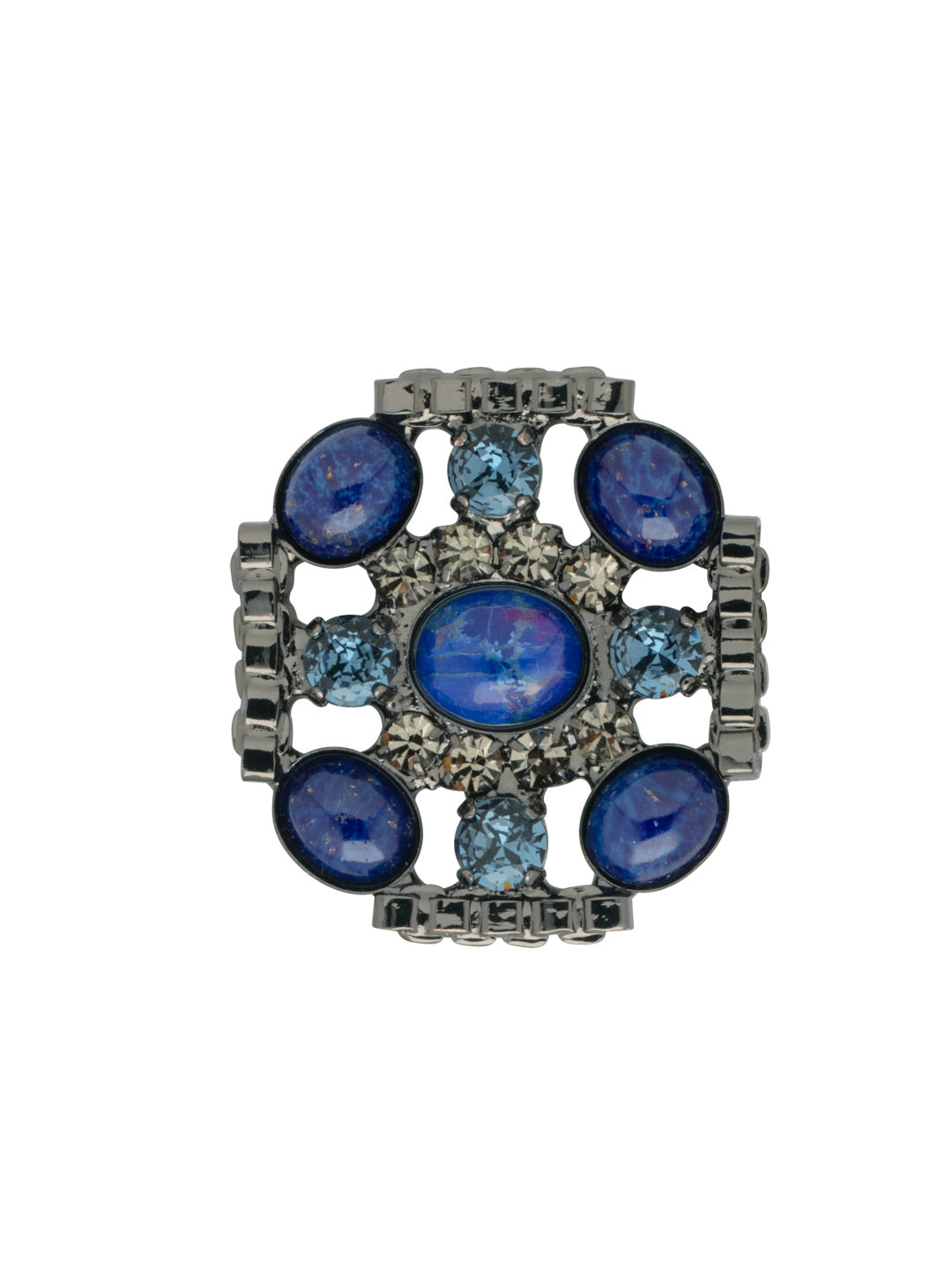 Lapis Statement Pin - 4PFL20GMIND - <p>The Lapis Statement Pin features crystals and semi-precious stones in a mandala style with a pin backing. From Sorrelli's Industrial collection in our Gun Metal finish.</p>