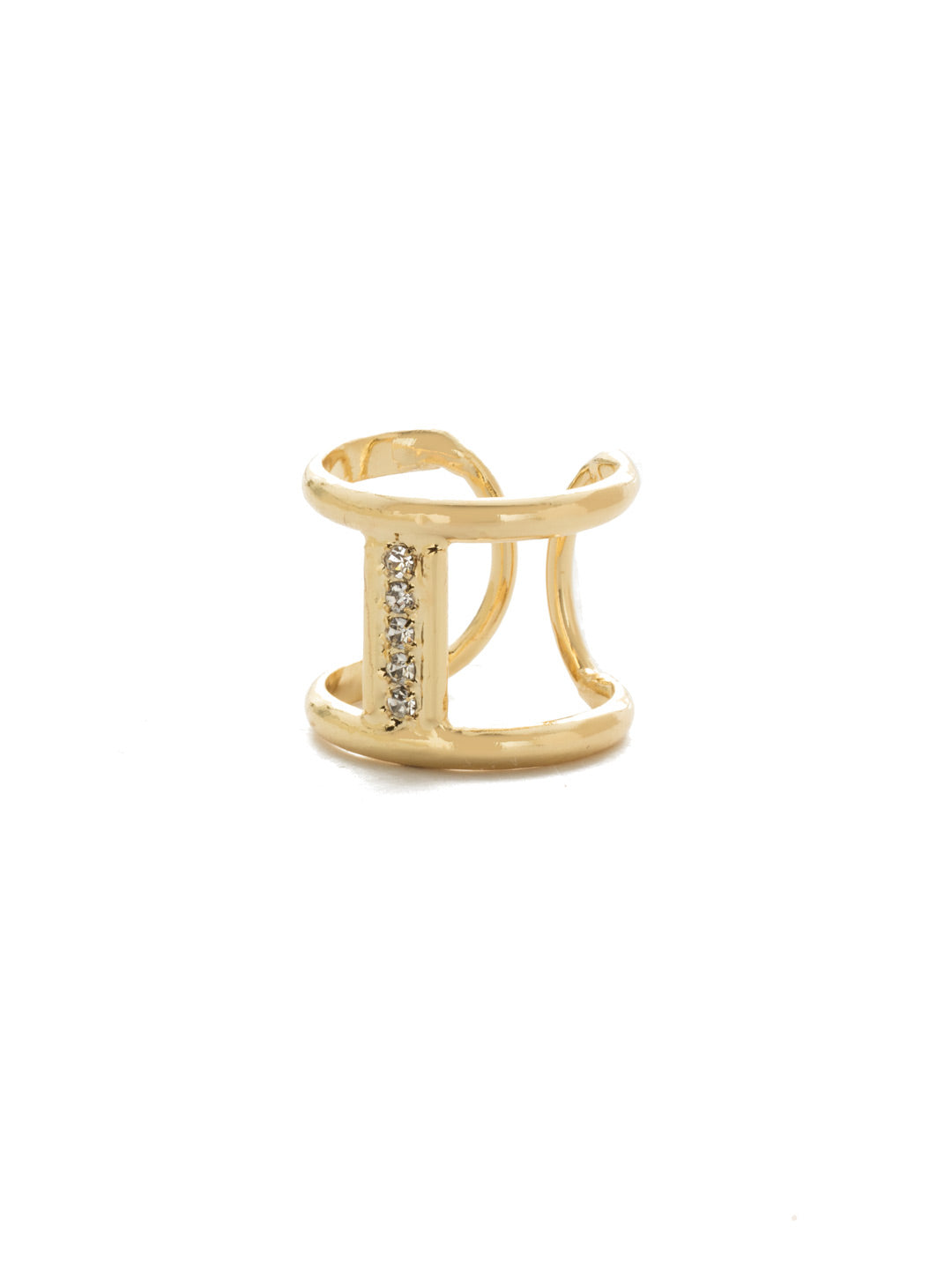 Amenia Offset Double Band Ring - 4REK23BGCRY - <p>Big metal fun with a center of sparkling crystal gems. Slide this ring on any finger and everyone will take your style game seriously. From Sorrelli's Crystal collection in our Bright Gold-tone finish.</p>