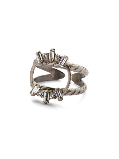 Nina Stacked Ring - 4REP28ASCRY - <p>Be an original. The Nina Adjustable Stacked Ring features an open metal circle affoxed with baguette and circular crystals and a double metal band. From Sorrelli's Crystal collection in our Antique Silver-tone finish.</p>