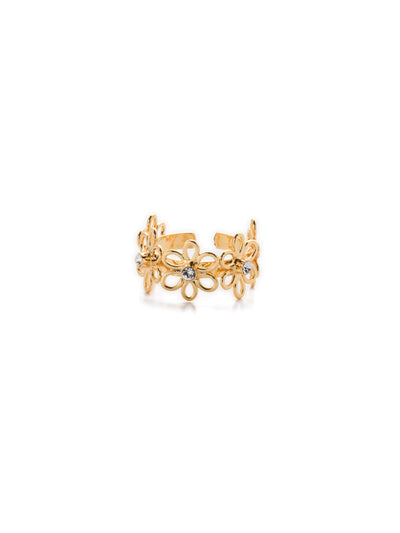 Caraway Band Ring - 4RES9BGCRY - <p>The Caraway Band Ring adjusts to fit whatever finger you'd like and is a perfect spring statement with is floral, hand-soldered metalwork dotted at the center with sparkling crystal. From Sorrelli's Crystal collection in our Bright Gold-tone finish.</p>