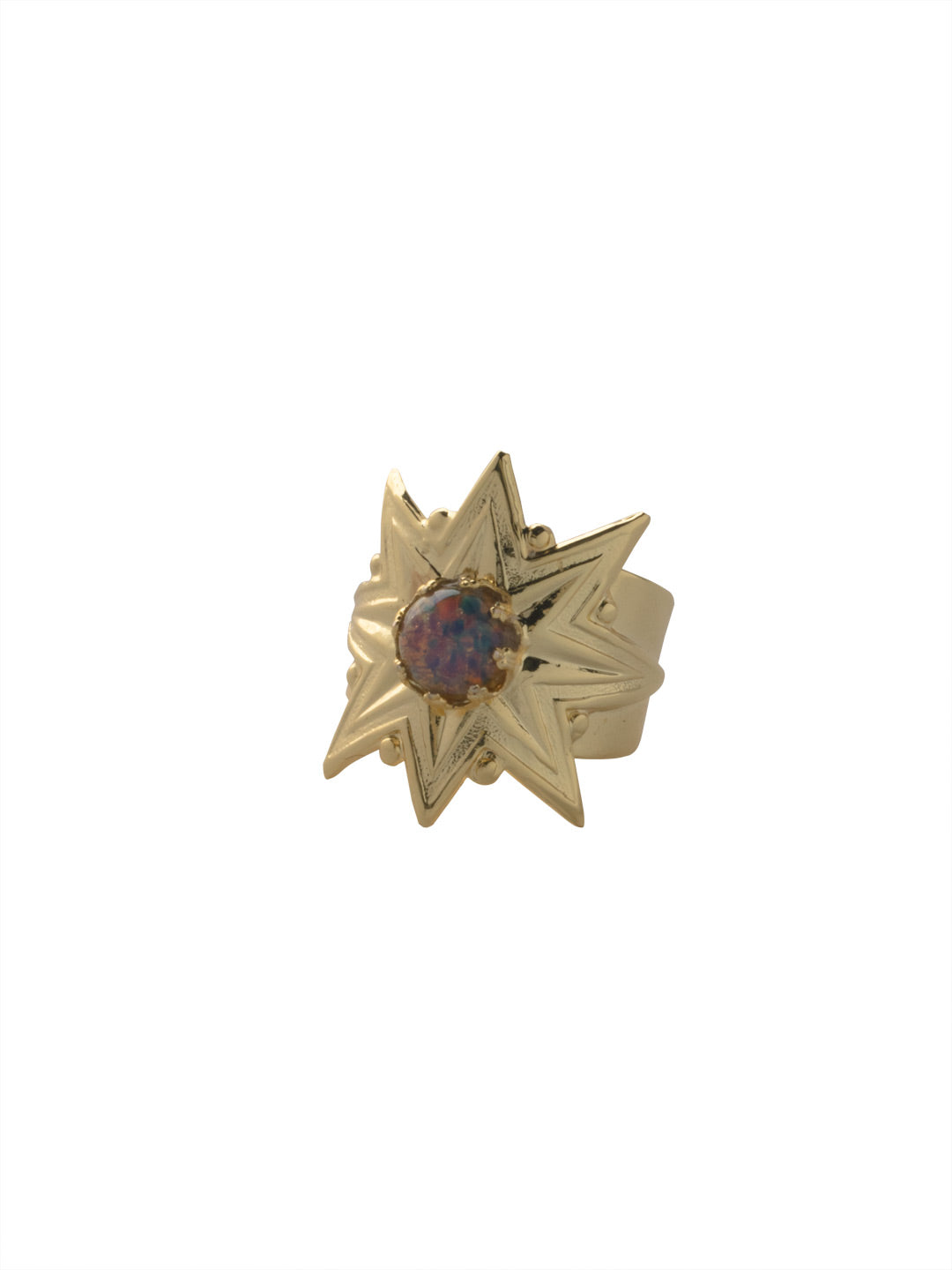 Stevie Statement Ring - 4RFF4BGBML - <p>The Stevie Statement Ring features an engraved metal star, with a semi-precious stone in the center, on an adjustable metal band. From Sorrelli's BRIGHT MULTI collection in our Bright Gold-tone finish.</p>