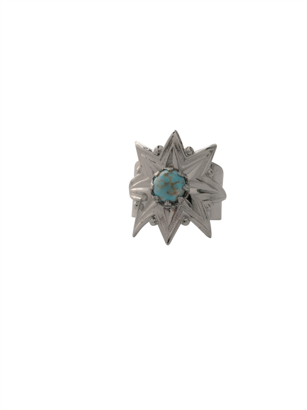 Stevie Statement Ring - 4RFF4PDTQ - <p>The Stevie Statement Ring features an engraved metal star, with a semi-precious stone in the center, on an adjustable metal band. From Sorrelli's Turquoise collection in our Palladium finish.</p>