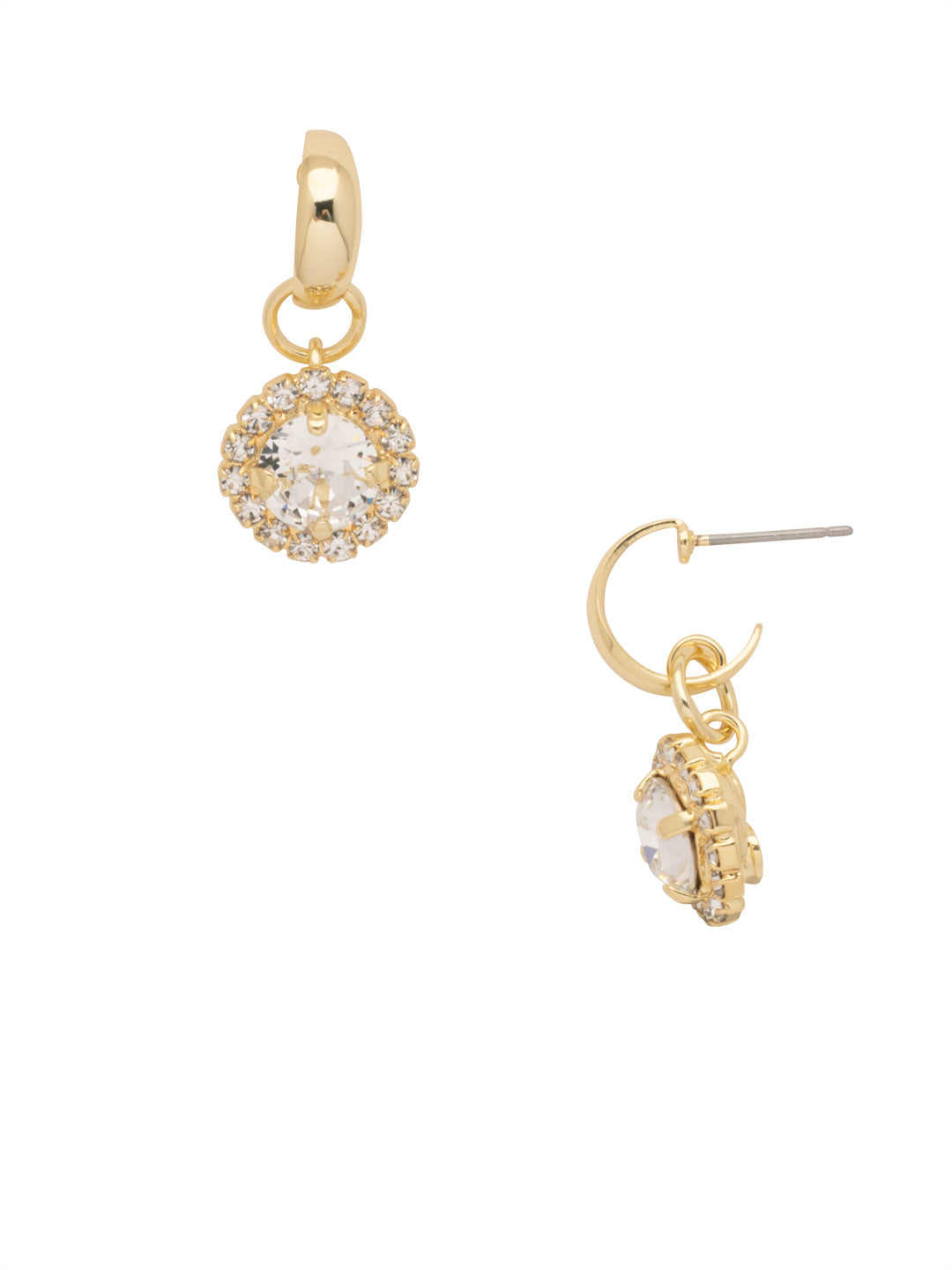 Haute Halo Huggie Dangle Earrings - 8EA2BGCRY - <p>The Haute Halo Huggie Dangle Earrings feature a round halo crystal dangling from a huggie hoop on a post. From Sorrelli's Crystal collection in our Bright Gold-tone finish.</p>
