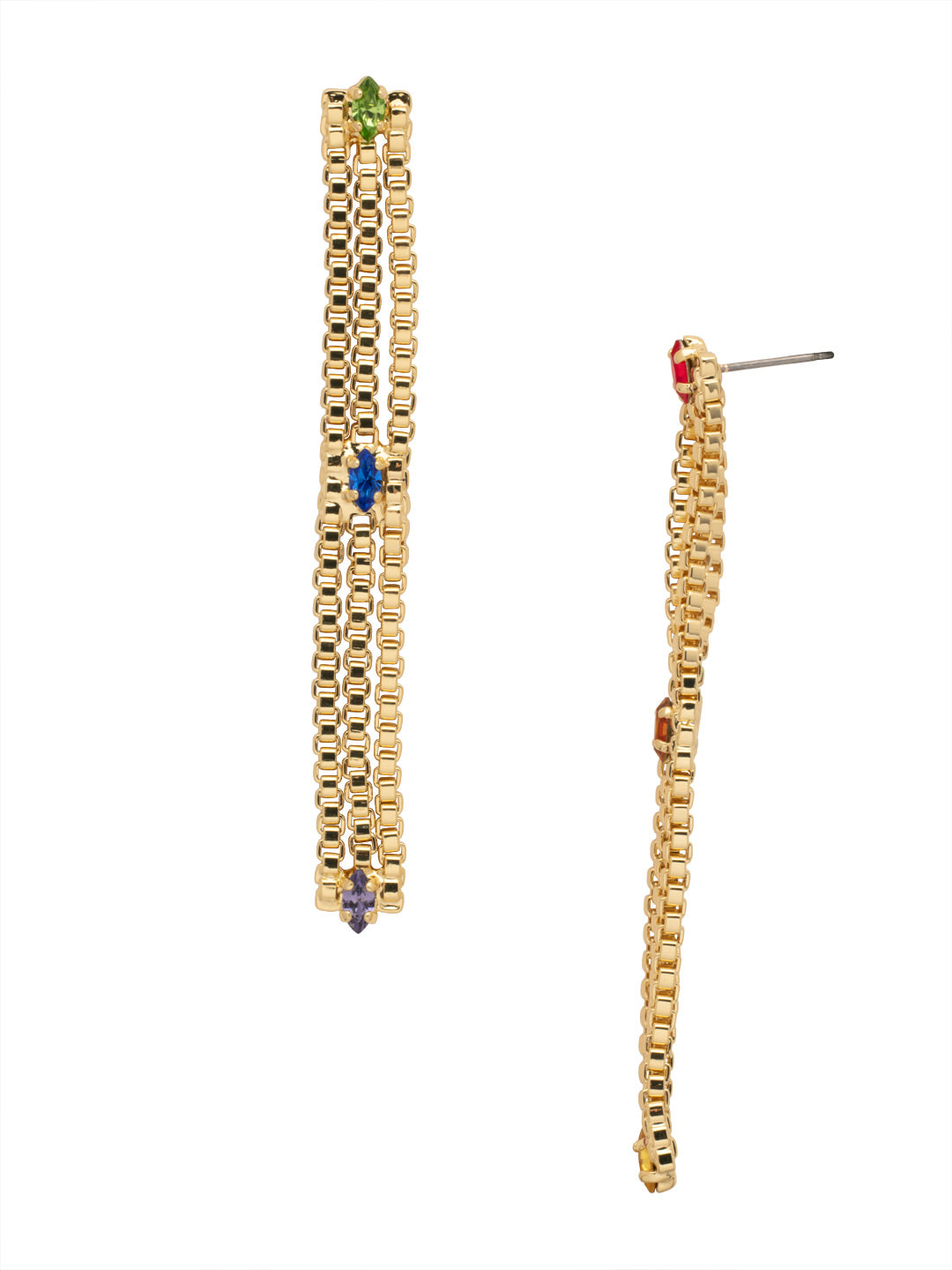 Truly Dangle Earrings - 8EA8BGPRI - <p>The Truly Dangle Earrings are TRULY stunning. Three box chains embellished with navette crystals dangle from a post. From Sorrelli's Prism collection in our Bright Gold-tone finish.</p>