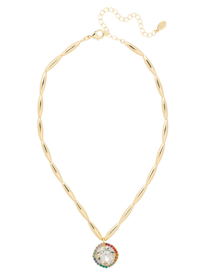 Giselle Pendant Necklace - 8NA4BGPRI - <p>The Giselle Pendant Necklace features a bold round halo cut crystal on an adjustable tubular style chain, secured in the back with a lobster claw clasp. From Sorrelli's Prism collection in our Bright Gold-tone finish.</p>