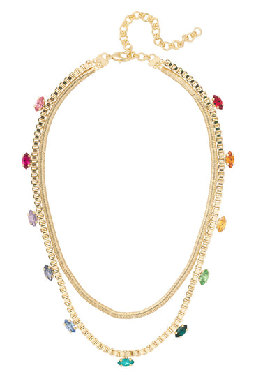 Kesia Layered Necklace - 8NA6BGPRI - <p>This necklace features clear crystal optimas layered with a flat snake chain and a venetian brass box chain, secured by a big lobster claw. From Sorrelli's Prism collection in our Bright Gold-tone finish.</p>