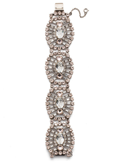 Gleaming Oval Layered Bracelet - BBZ48ASPLS - <p>A bracelet that is sure to make a statement, this classic design features an oval stone in the center of each segment with a starburst of crystal baguettes surrounding each one. The result is a decoratively textured, vintage-inspired piece that will dazzle from every angle. From Sorrelli's Soft Petal collection in our Antique Silver-tone finish.</p>
