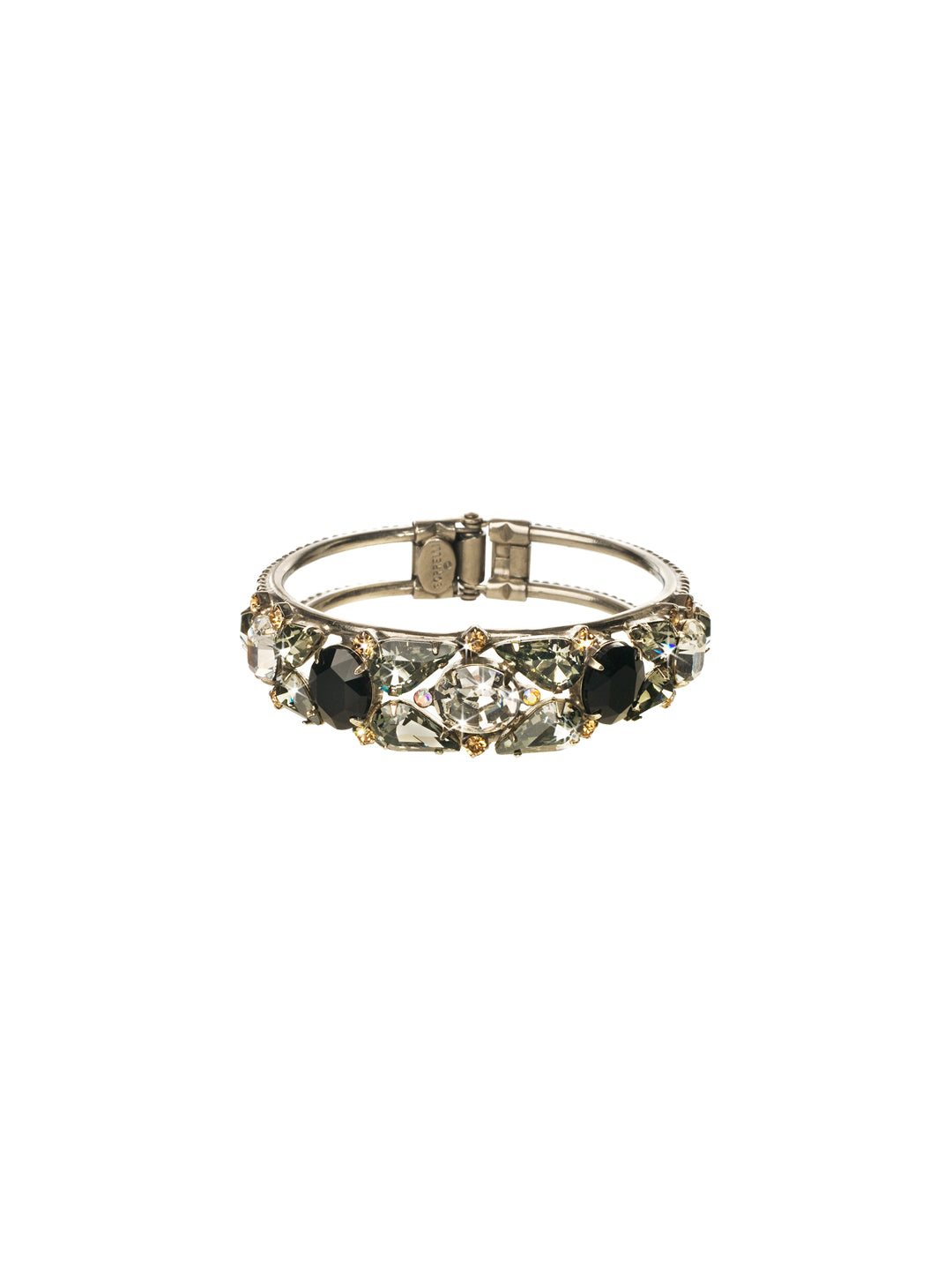 Crystal Cluster Hinge Cuff - BCP5ASEM - Trois, deux, un... fabulous! With gorgeous crystals and vintage accents on a hinge, this comfortable crystal cuff will keep you sparkling all day no matter which way you twist your wrist.