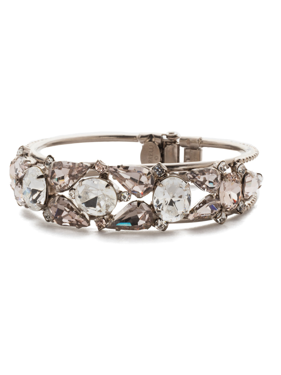Crystal Cluster Hinge Cuff - BCP5ASPLS - <p>Trois, deux, un... fabulous! With gorgeous crystals and vintage accents on a hinge, this comfortable crystal cuff will keep you sparkling all day no matter which way you twist your wrist. From Sorrelli's Soft Petal collection in our Antique Silver-tone finish.</p>