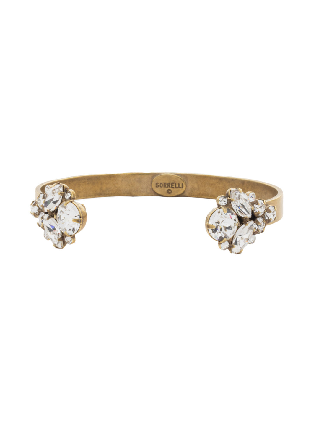 Crystal Cluster Cuff Bracelet - BCW17AGCRY - <p>Two crystal clusters adorn this open cuff bracelet to add well needed sparkle to any arm party! From Sorrelli's Crystal collection in our Antique Gold-tone finish.</p>