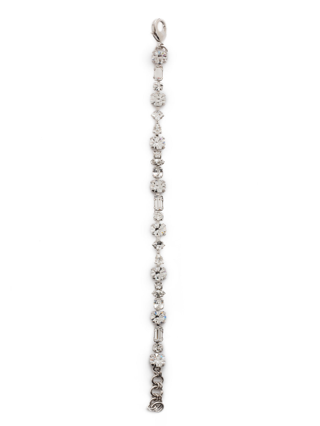 Geometric Crystal Line Tennis Bracelet - BDB7RHCRY - <p>Our classic line bracelet with a geometric twist! This rendition features alternating round, teardrop, and baguette cut crystals. From Sorrelli's Crystal collection in our Palladium Silver-tone finish.</p>