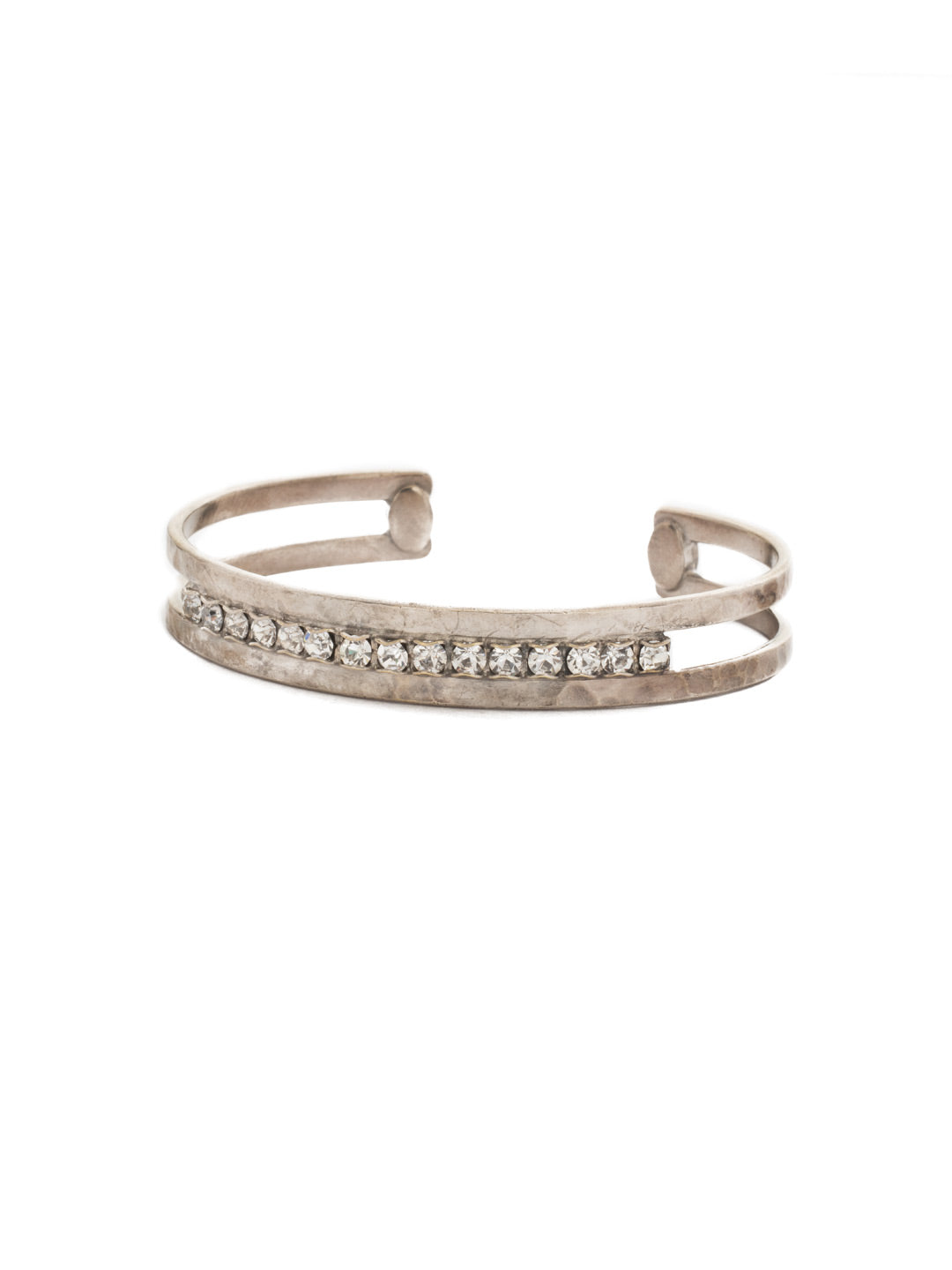 Hammered Metal Cuff Bracelet - BDC6ASCRY - <p>Stacking done for you! This unique cuff features a row of crystals set between two thin, hammered metal cuffs. From Sorrelli's Crystal collection in our Antique Silver-tone finish.</p>