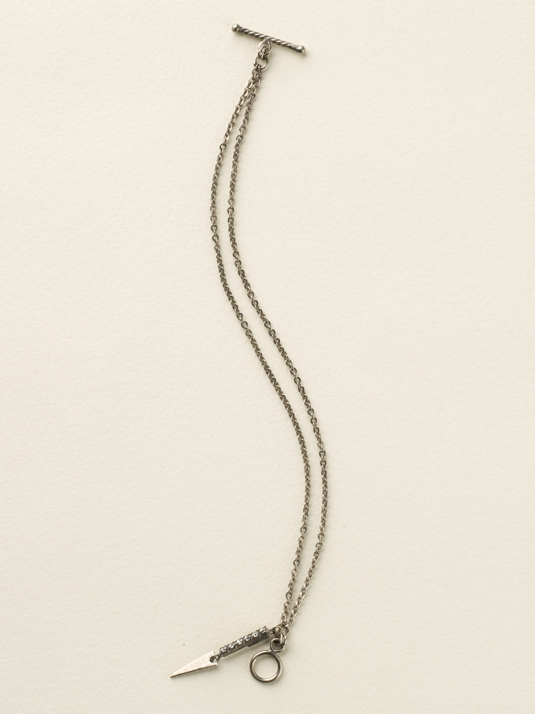 Delicate Chain and Charm Line Bracelet - BDD2ASCRY - <p>This toggle clasp bracelet has two rows of delicate chain, accentuated by a tiny rhinestone bar charm. From Sorrelli's Crystal collection in our Antique Silver-tone finish.</p>