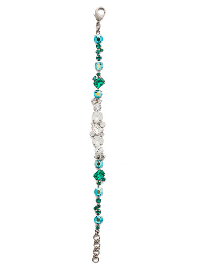 Geo Classic Tennis Bracelet - BDG46ASSNM - Delicate round crystals mix with emerald cut crystals for a classic and elegant look. From Sorrelli's Snowy Moss collection in our Antique Silver-tone finish.