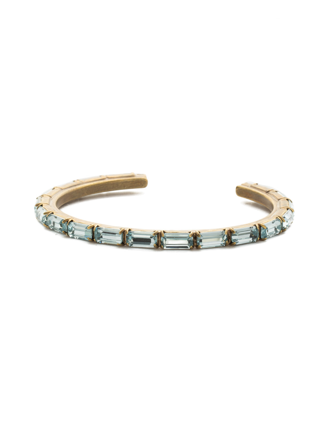 Brilliant Baguette Cuff Bracelet - BDK49AGLAQ - <p>This cuff bracelet features repeating crystal baguettes and can be mixed and matched in a myriad of ways. From Sorrelli's Light Aqua collection in our Antique Gold-tone finish.</p>