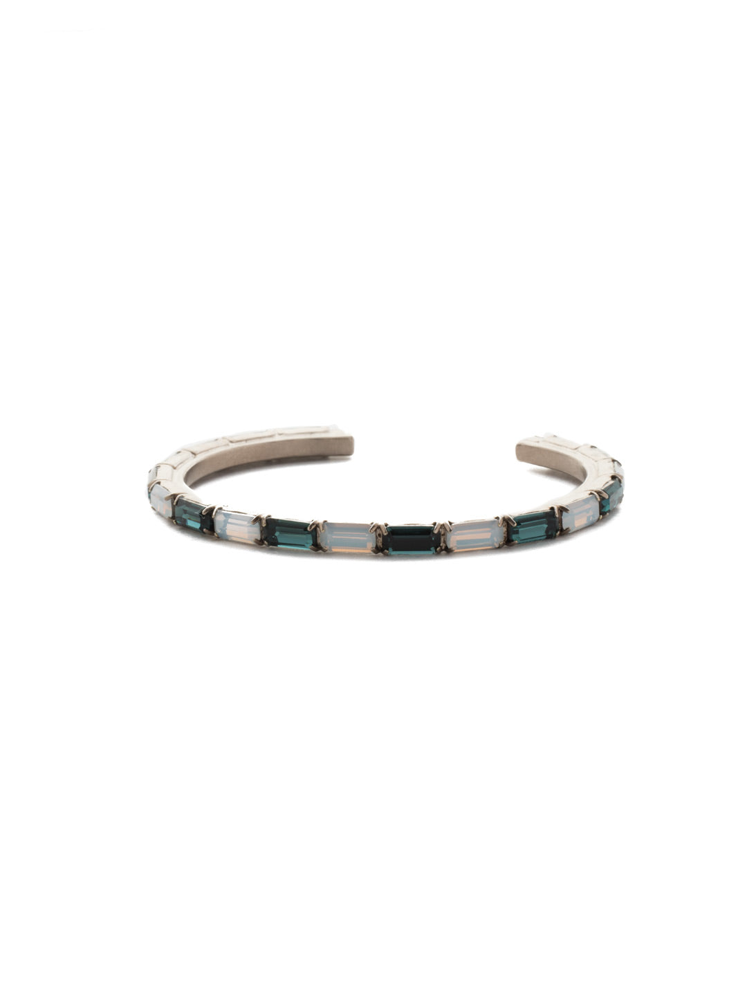 Brilliant Baguette Cuff Bracelet - BDK49ASGBL - This cuff bracelet features repeating crystal baguettes and can be mixed and matched in a myriad of ways. From Sorrelli's Glory Blue collection in our Antique Silver-tone finish.