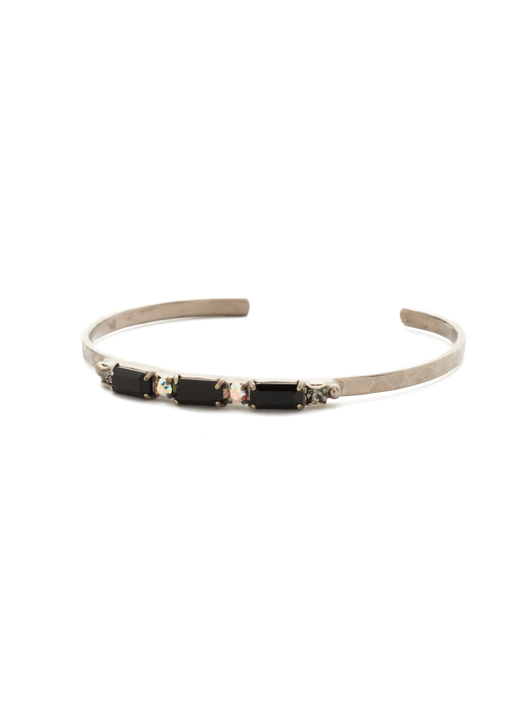 Line and Dot Cuff Bracelet - BDK50ASBLT - <p>A thin, hammered oh-so-stackable cuff bracelet with an alternating pattern of round and baguette crystals. From Sorrelli's Black Tie collection in our Antique Silver-tone finish.</p>