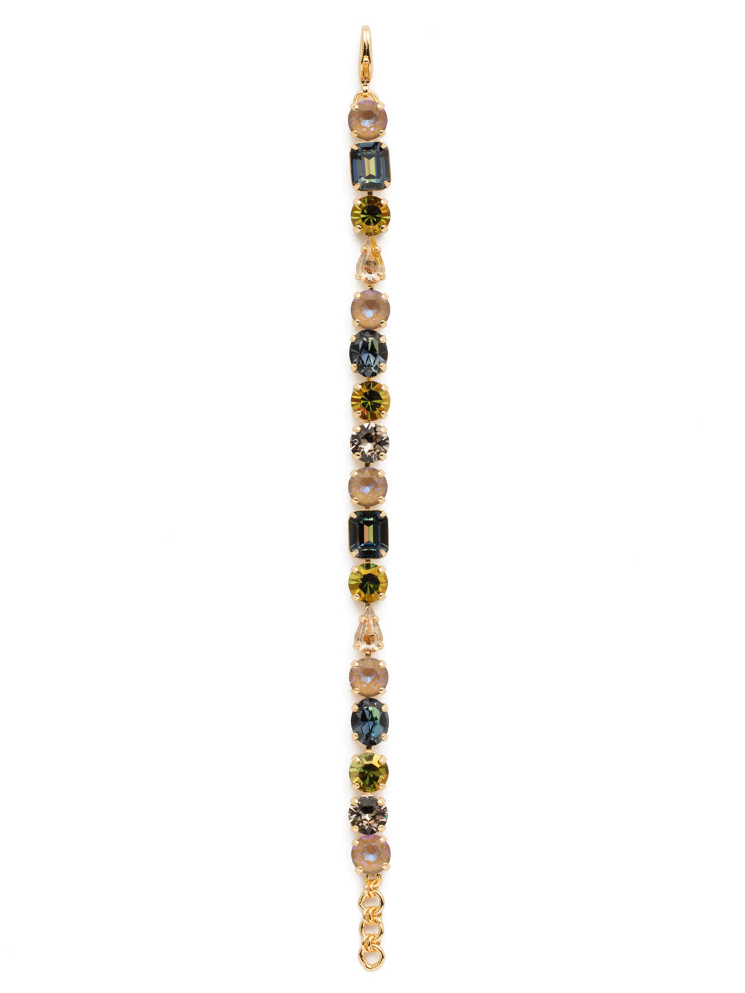 Clover Tennis Bracelet - BDQ13BGCSM - A unique multi-cut line bracelet featuring brilliant emerald, pear, round and cushion-cut crystals. From Sorrelli's Cashmere collection in our Bright Gold-tone finish.