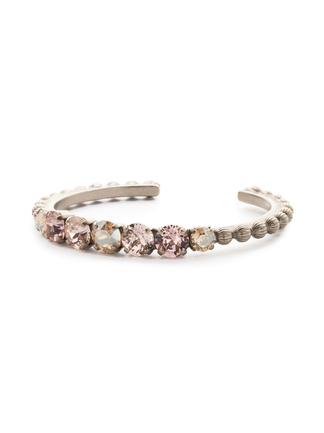 Mimosa Bracelet - BDQ24ASSBL - A stylish cuff bracelet with far-away flare! Decorative ball chain accents this adjustable cuff featuring round and oval cut crystals.