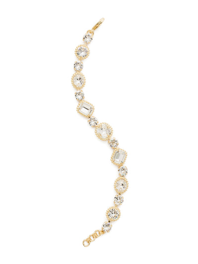 Dahlia Tennis Bracelet - BDQ38BGCRY - <p>A striking line bracelet with decorative edging that showcases cushion cut, oval, round and emerald cut crystals. From Sorrelli's Crystal collection in our Bright Gold-tone finish.</p>