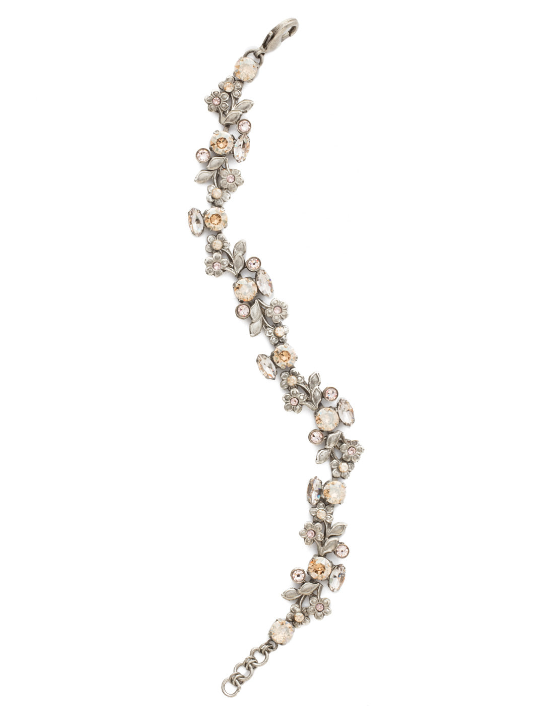 Linden Bracelet - BDT19ASSBL - <p>Feminine, floral metalwork is accented with a mixture of round and navette crystals. From Sorrelli's Satin Blush collection in our Antique Silver-tone finish.</p>