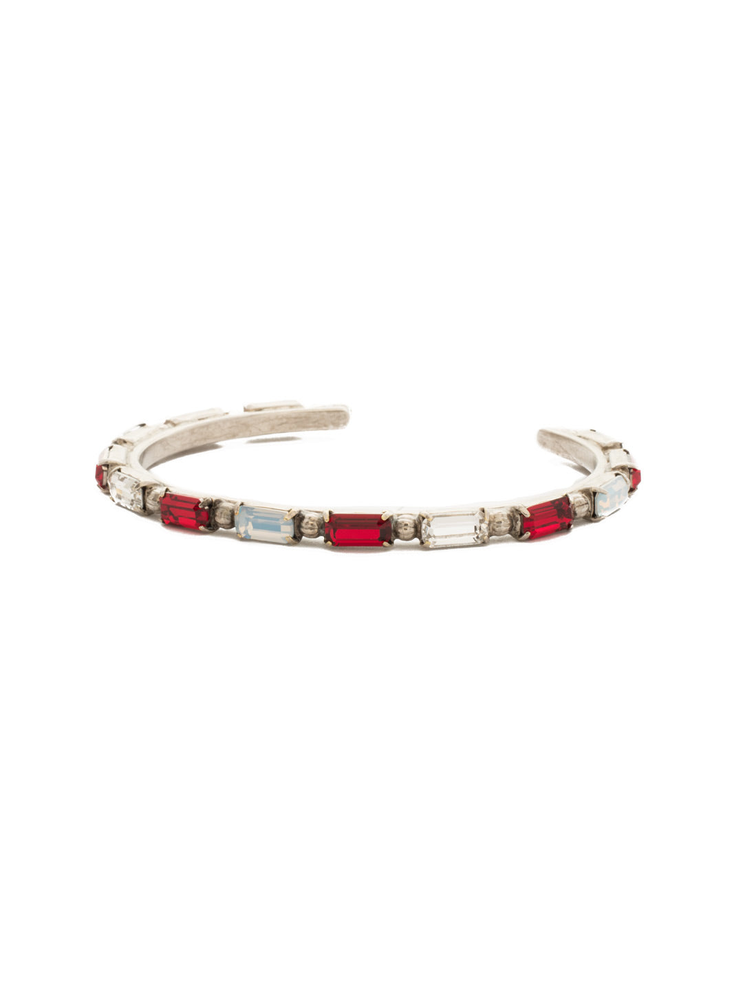 Boho Baguette Cuff Bracelet - BDU50ASCP - <p>This cuff bracelet features repeating crystal baguettes and metal ball details. From Sorrelli's Crimson Pride collection in our Antique Silver-tone finish.</p>